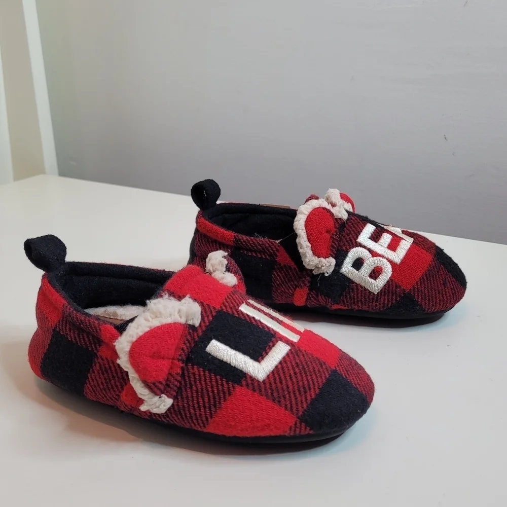 DF by Dearfoams Lil Bear Faux Fur Plaid Unisex Slippers Size 9-10 Toddler